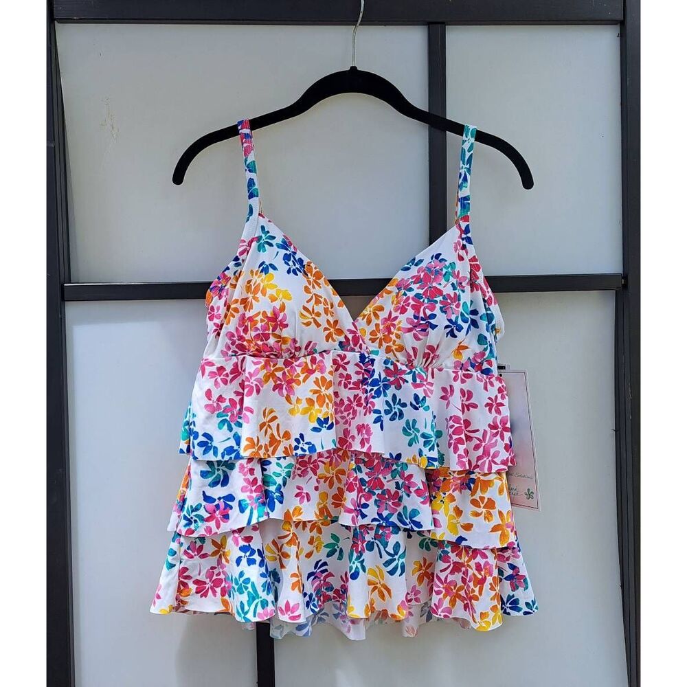 Island Escape Tankini Swim Top Size 10 NWT